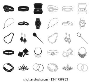 Jewelry and accessories black,outline icons in set collection for design.Decoration vector symbol stock web illustration.