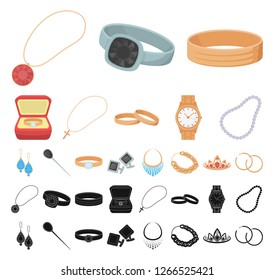 Jewelry and accessories cartoon, black icons in set collection for design.Decoration vector symbol stock web illustration.