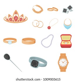 Jewelry and accessories cartoon icons in set collection for design.Decoration vector symbol stock web illustration.