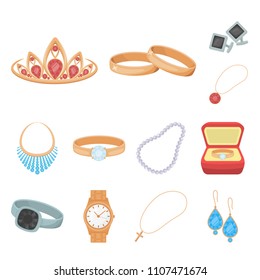 Jewelry and accessories cartoon icons in set collection for design.Decoration vector symbol stock web illustration.