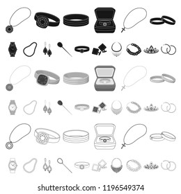 Jewelry and accessories cartoon icons in set collection for design. Decoration vector symbol stock web illustration.