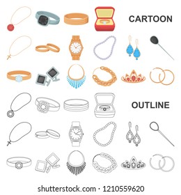 Jewelry and accessories cartoon icons in set collection for design.Decoration vector symbol stock web illustration.