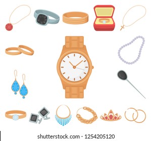 Jewelry and accessories cartoon icons in set collection for design.Decoration vector symbol stock web illustration.