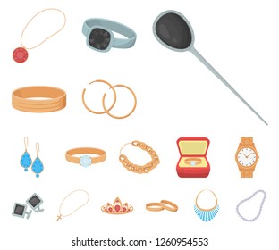 Jewelry and accessories cartoon icons in set collection for design.Decoration vector symbol stock web illustration.