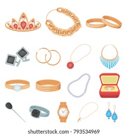 Jewelry and accessories cartoon icons in set collection for design.Decoration vector symbol stock web illustration.