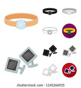 Jewelry and accessories cartoon,black,flat,monochrome,outline icons in set collection for design.Decoration vector symbol stock web illustration.