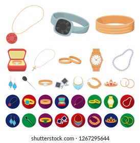 Jewelry and accessories cartoon,flat icons in set collection for design.Decoration vector symbol stock web illustration.