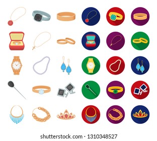 Jewelry and accessories cartoon,flat icons in set collection for design.Decoration vector symbol stock web illustration.