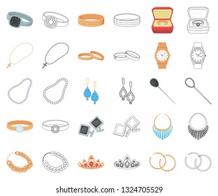 Jewelry and accessories cartoon,outline icons in set collection for design.Decoration vector symbol stock web illustration.