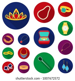 Jewelry and accessories flat icons in set collection for design.Decoration vector symbol stock web illustration.