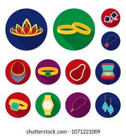 Jewelry and accessories flat icons in set collection for design.Decoration vector symbol stock web illustration.