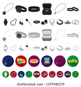 Jewelry and accessories flat icons in set collection for design.Decoration vector symbol stock web illustration.