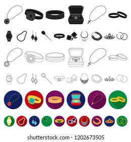 Jewelry and accessories flat icons in set collection for design.Decoration vector symbol stock web illustration.