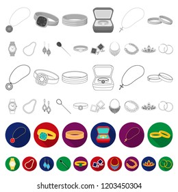 Jewelry and accessories flat icons in set collection for design.Decoration vector symbol stock web illustration.