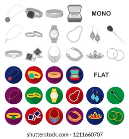 Jewelry and accessories flat icons in set collection for design.Decoration vector symbol stock web illustration.