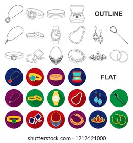 Jewelry and accessories flat icons in set collection for design.Decoration vector symbol stock web illustration.