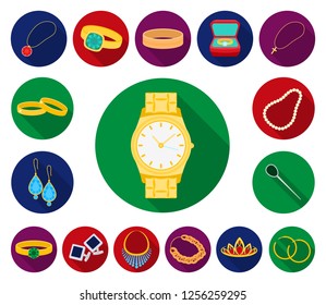 Jewelry and accessories flat icons in set collection for design.Decoration vector symbol stock web illustration.