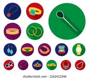 Jewelry and accessories flat icons in set collection for design.Decoration vector symbol stock web illustration.