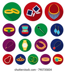 Jewelry and accessories flat icons in set collection for design.Decoration vector symbol stock web illustration.