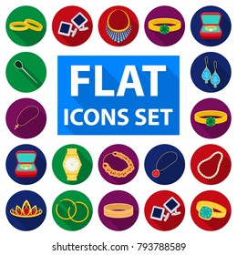 Jewelry and accessories flat icons in set collection for design.Decoration vector symbol stock web illustration.