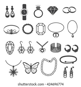 Jewelry Accessories and Gemstone Icons Set