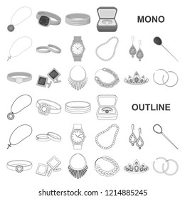 Jewelry and accessories monochrom icons in set collection for design.Decoration vector symbol stock web illustration.