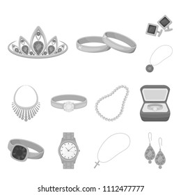 Jewelry and accessories monochrome icons in set collection for design.Decoration vector symbol stock web illustration.