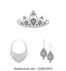 Jewelry and accessories monochrome icons in set collection for design.Decoration vector symbol stock web illustration.