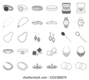 Jewelry and accessories monochrome,outline icons in set collection for design.Decoration vector symbol stock web illustration.