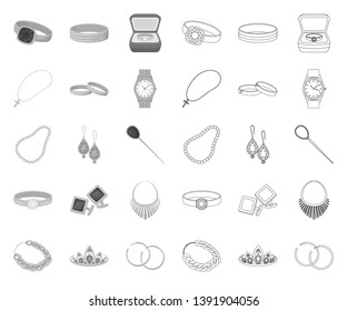 Jewelry and accessories mono,outline icons in set collection for design.Decoration vector symbol stock web illustration.