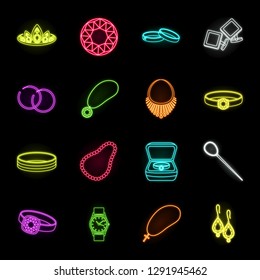 Jewelry and accessories neon icons in set collection for design.Decoration vector symbol stock web illustration.