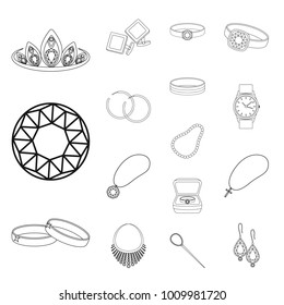 Jewelry and accessories outline icons in set collection for design.Decoration vector symbol stock web illustration.