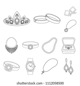 Jewelry and accessories outline icons in set collection for design.Decoration vector symbol stock web illustration.