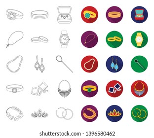 Jewelry and accessories outline,flat icons in set collection  design.Decoration vector symbol stock web illustration.