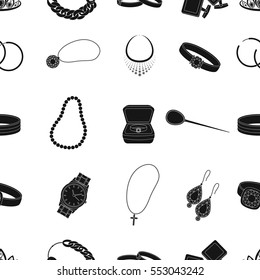 Jewelry and accessories pattern icons in black style. Big collection of jewelry and accessories vector symbol stock illustration