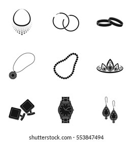 Jewelry and accessories set icons in black style. Big collection of jewelry and accessories vector symbol stock illustration