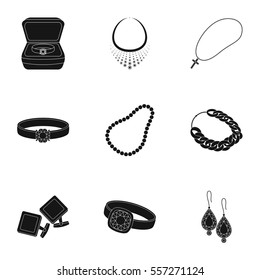 Jewelry and accessories set icons in black style. Big collection of jewelry and accessories vector symbol stock illustration