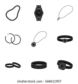 Jewelry and accessories set icons in black style. Big collection of jewelry and accessories vector symbol stock illustration