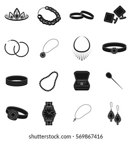 Jewelry and accessories set icons in black style. Big collection of jewelry and accessories vector symbol stock illustration