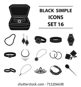 Jewelry and accessories set icons in black style. Big collection of jewelry and accessories vector symbol stock illustration