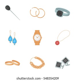 Jewelry and accessories set icons in cartoon style. Big collection of jewelry and accessories vector symbol stock illustration