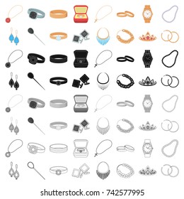 Jewelry and accessories set icons in cartoon style. Big collection of jewelry and accessories vector symbol stock illustration