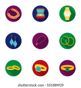 Jewelry and accessories set icons in flat style. Big collection of jewelry and accessories vector symbol stock illustration