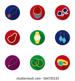 Jewelry and accessories set icons in flat style. Big collection of jewelry and accessories vector symbol stock illustration