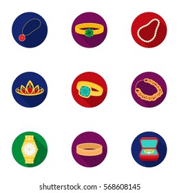 Jewelry and accessories set icons in flat style. Big collection of jewelry and accessories vector symbol stock illustration