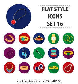 Jewelry and accessories set icons in flat style. Big collection of jewelry and accessories vector symbol stock illustration