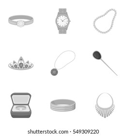 Jewelry and accessories set icons in monochrome style. Big collection of jewelry and accessories vector symbol stock illustration