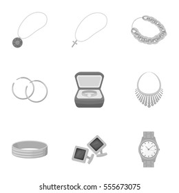 Jewelry and accessories set icons in monochrome style. Big collection of jewelry and accessories vector symbol stock illustration