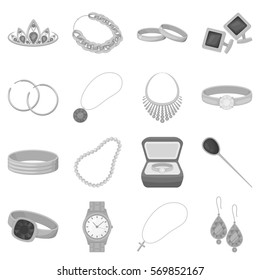 Jewelry and accessories set icons in monochrome style. Big collection of jewelry and accessories vector symbol stock illustration