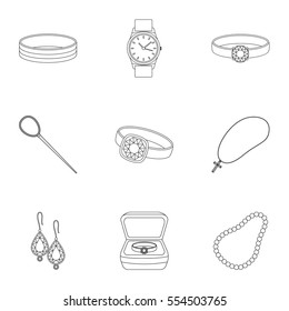 Jewelry and accessories set icons in outline style. Big collection of jewelry and accessories vector symbol stock illustration